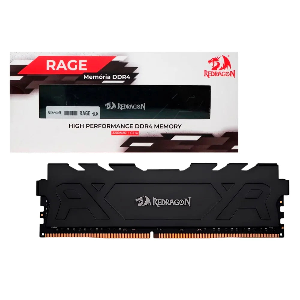MEMÓRIA DDR4 8GB 3200MHZ REDRAGON RAGE BLACK GM-707