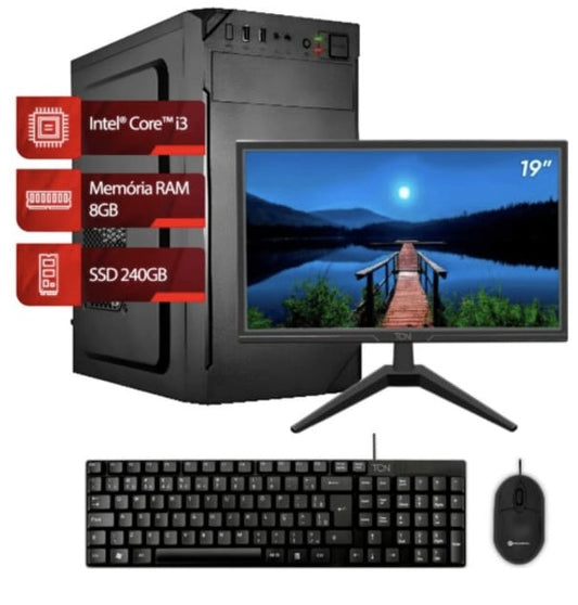 COMPUTADOR INTEL® CORE™ I3 2ª GERAÇÃO, 8GB RAM, SSD 240GB MONITOR 19 POLEGAS, MOUSE E TECLADO